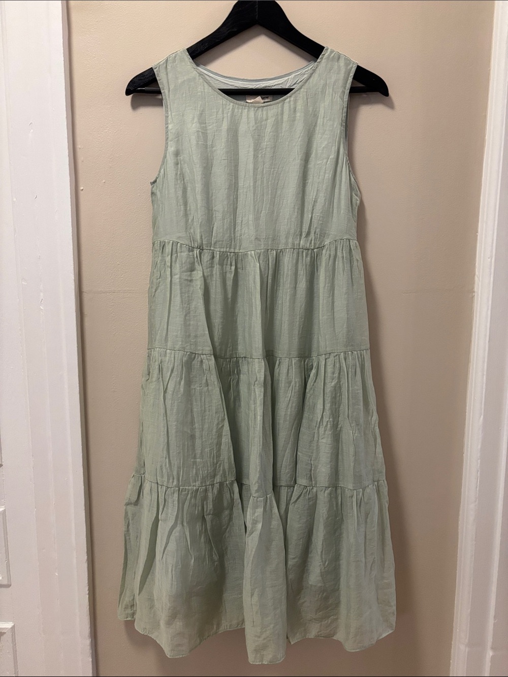 Sleeveless Tiered Midi Dress in Light Sage Green